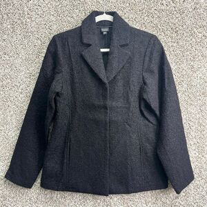 Eileen Fisher Coat Women’s Medium Black Wool, Cotton and Mohair Blend Snap Butto